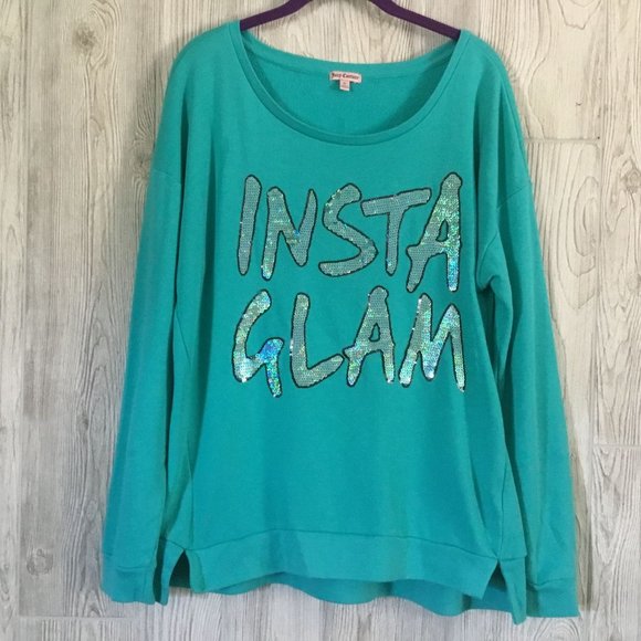 Juicy Couture Tops - Juicy Couture Green "Insta Glam" Sequence Sweatshirt